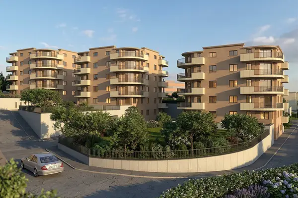 Rendering architettonico 3D di un edificio residenziale per lo sviluppo immobiliare