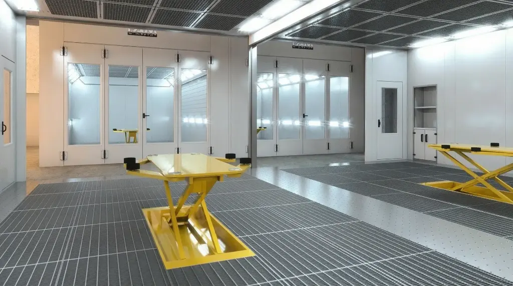 Rendering 3D di attrezzature per verniciatura industriale